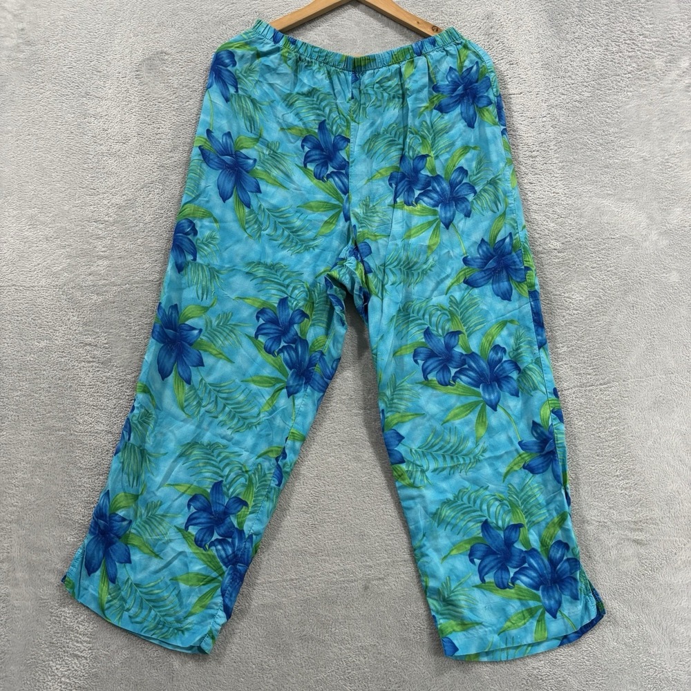 VTG Units Lounge Pants Women's Large Hot Shot Tropical Floral Blue Elastic USA